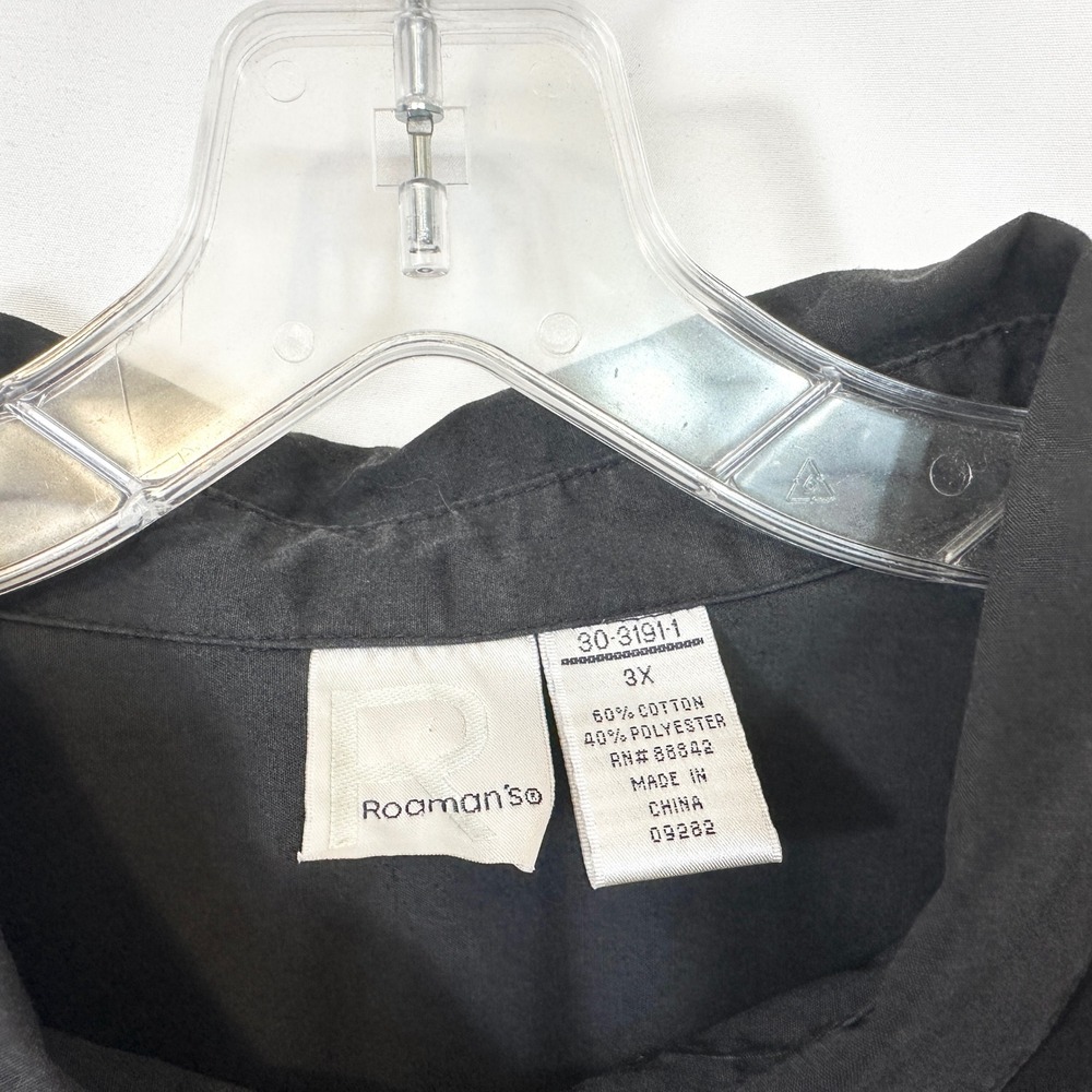 Roamans Plus Size 3X Top Solid Black Button Up‎ Long Sleeve Career Capsule 1290 - Picture 7 of 7